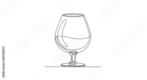 Single continuous line art drawing of a classic brandy snifter glass. Minimalist beverage outline for a sophisticated drink concept vector 1.eps design