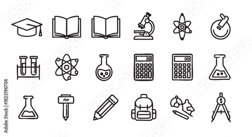 Science and education icon set in outline style collection theme