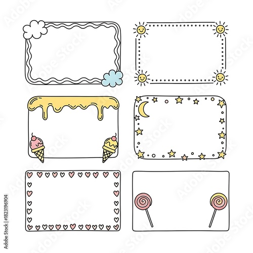 Adorable Hand Drawn Doodle Frames and Borders Set