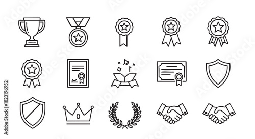 Set of success and achievement icons in a minimalist style