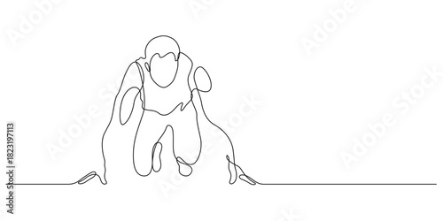 man runner ready pose action one line drawing continuous