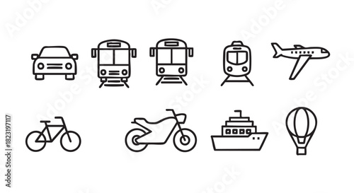 Simple icon set with car train bicycle and motorcycle vector illustration
