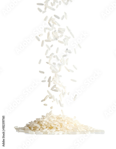 rice falling clipping path isolated on transparent png