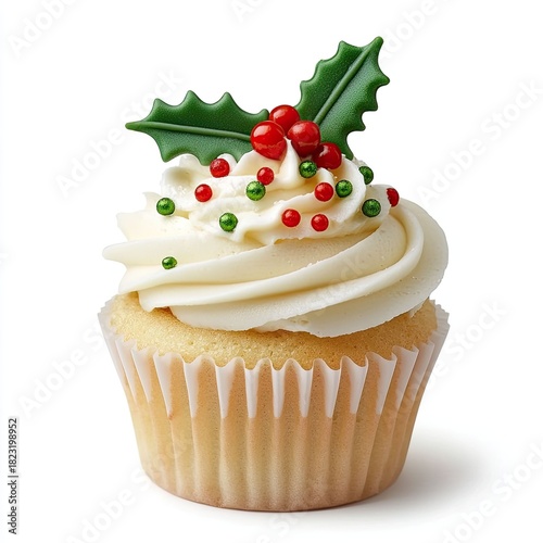 Festive christmas cupcake with holly decoration a delicious holiday treat for winter celebrations