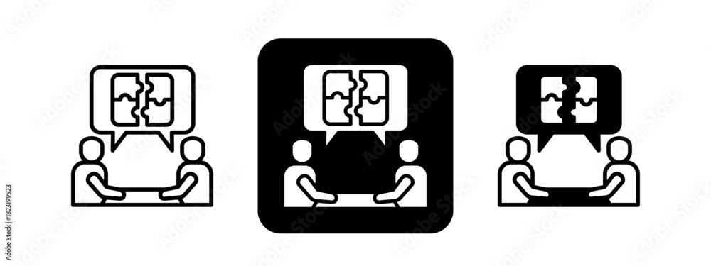 Fototapeta premium Problem Solving Solid color and black line drawing vector illustration set