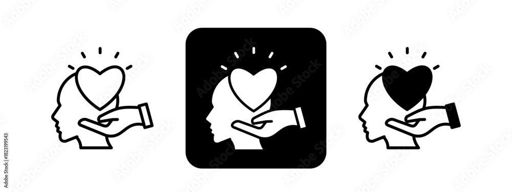 Fototapeta premium Empathy Solid color and black line drawing vector illustration set