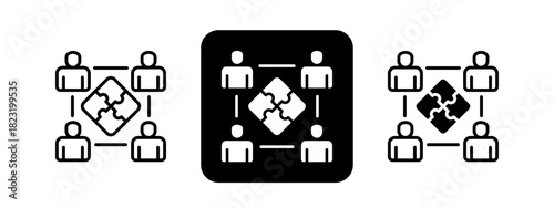 Team Building  Solid color and black line drawing vector illustration set