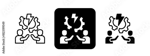 Conflict Management  Solid color and black line drawing vector illustration set