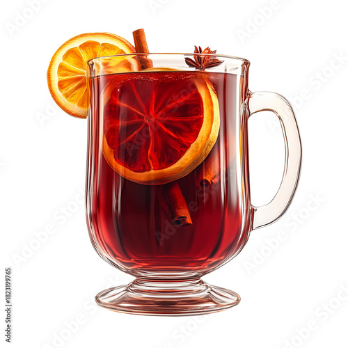 Mulled Wine with Orange and Cinnamon on a transparent background