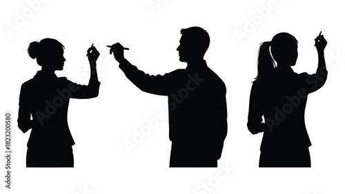 Business professionals writing silhouettes isolated on white background, Vector