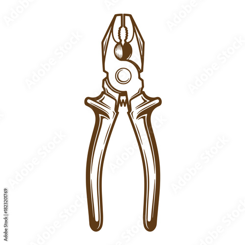 Detailed brown sketch of pliers hand tool for repair and construction projects