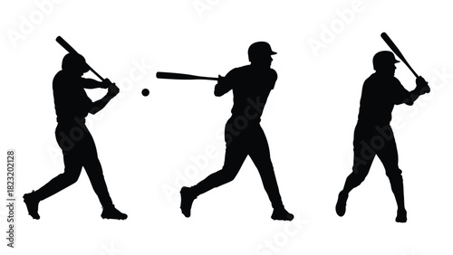 Baseball batting silhouettes sequence isolated on white background, Vector