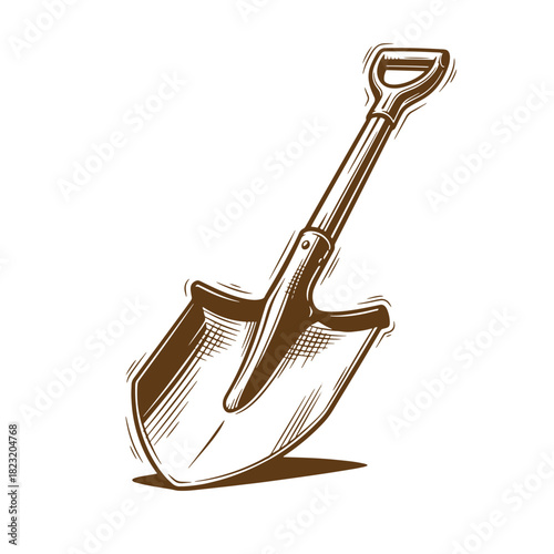 Detailed sketch illustration of a garden spade for earth moving and gardening projects