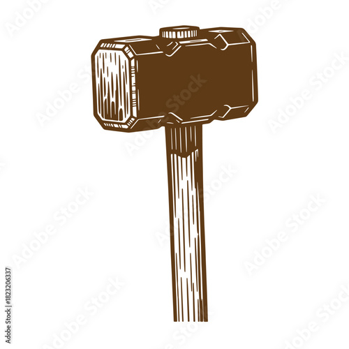 Detailed sketch of a heavy hammer tool depicting vintage construction and craftsmanship