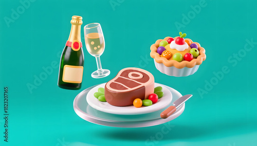 3D Display of Christmas Dinner Set