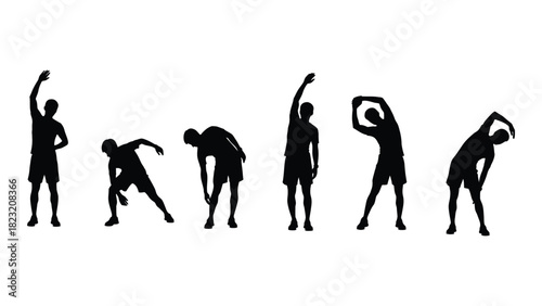 Stretching exercises silhouette set isolated on white background, Vector