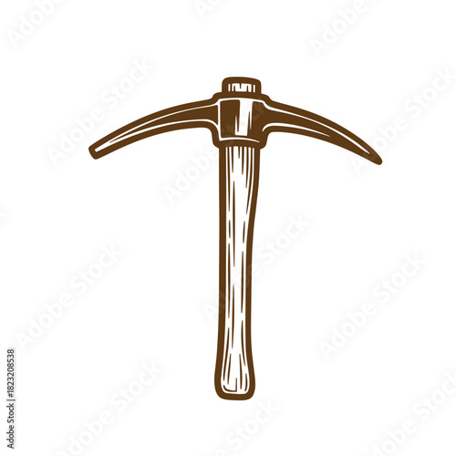 Hand drawn illustration of a vintage pickaxe isolated on a clean white background