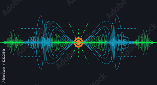 An abstract digital visualization illustrates intricate energy fields and data waveforms, representing complex scientific principles or advanced technological concepts.