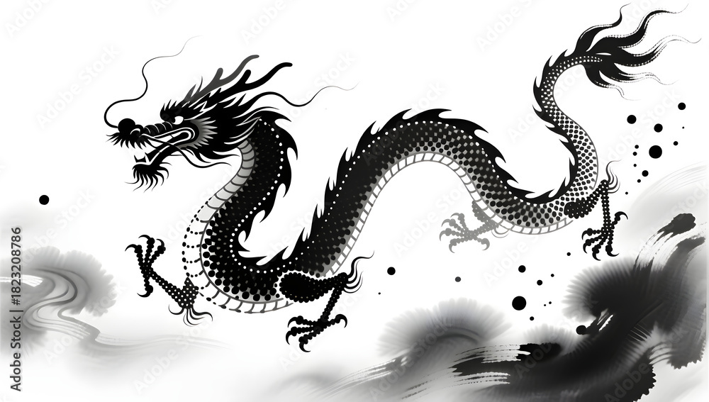 Obraz premium Flying Chinese dragon winding in the sky