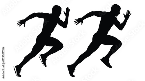 Running athlete silhouettes isolated on white background, Vector