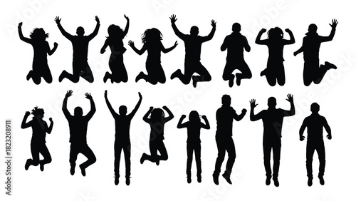 Silhouettes of people jumping isolated on white background, Vector