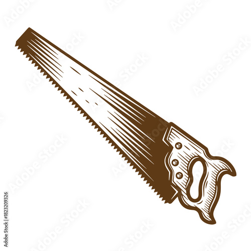 Hand saw illustration in a vintage sketch style perfect for carpentry and construction projects