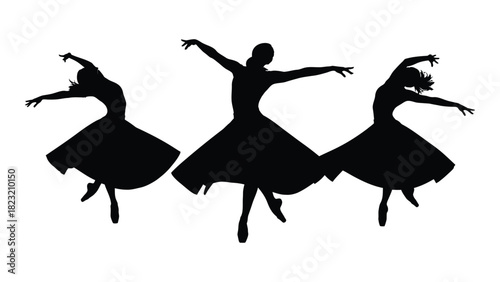 Graceful ballerina silhouettes isolated on white background, Vector
