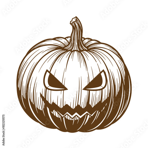 Spooky vintage sketch illustration of a carved jack o lantern for halloween decoration