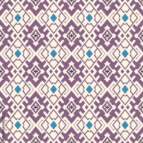 Stylish seamless pattern with geometric shapes, perfect for adding a modern, artistic touch to backgrounds, textiles, and designs with a violet and blue aesthetic