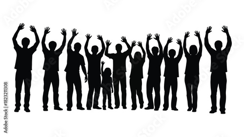 People silhouettes with raised hands isolated on white background, Vector