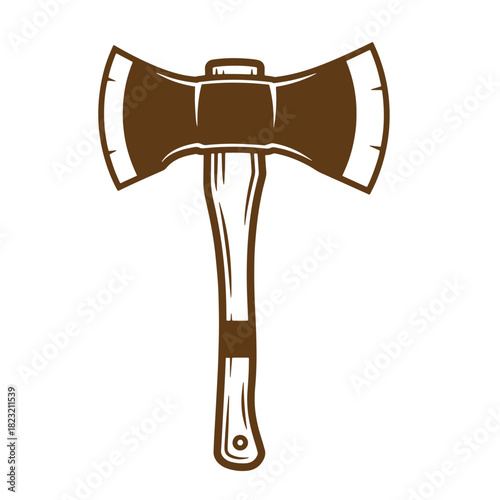 Vintage hand drawn double bit axe icon a classic symbol for woodworking and outdoor activities