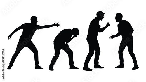 Men in conflict and distress silhouettes isolated on white background, Vector