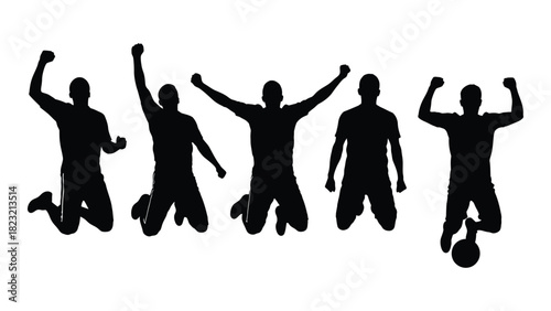Jumping silhouettes of celebrating athletes isolated on white background, Vector