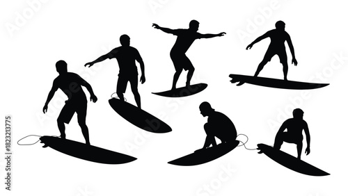 Surfer silhouettes collection isolated on white background, Vector