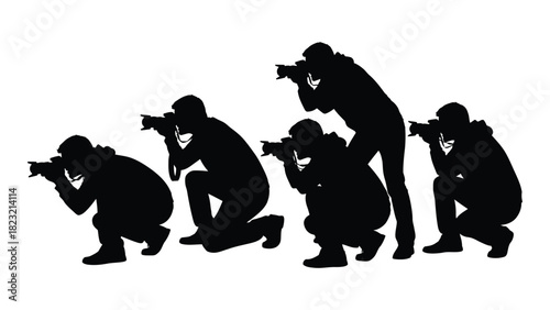 Photographers group silhouette isolated on white background, Vector
