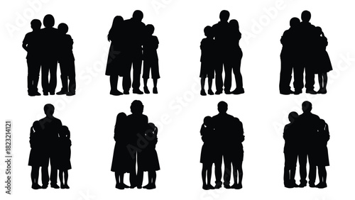 Diverse family silhouettes collection isolated on white background, Vector