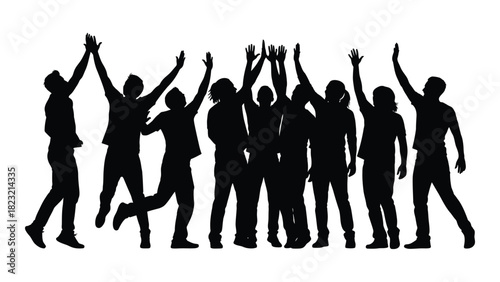 Celebrating group silhouettes isolated on white background, Vector