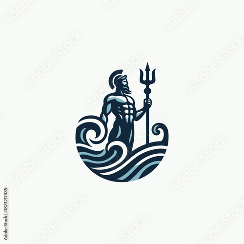 Poseidon God Trident Logo
