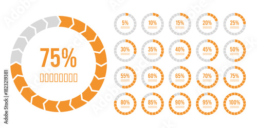 Set of percentage diagram design. Percentage pie chart infographic. Loading process design for UI.