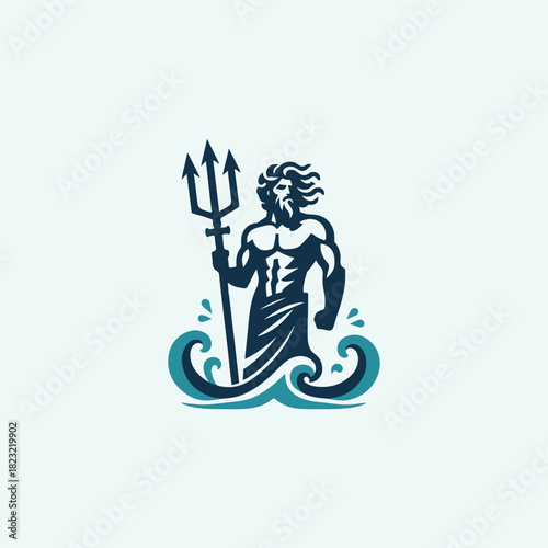 Poseidon God Trident Logo