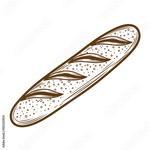 Delicious freshly baked baguette bread loaf sketch vintage style illustration design