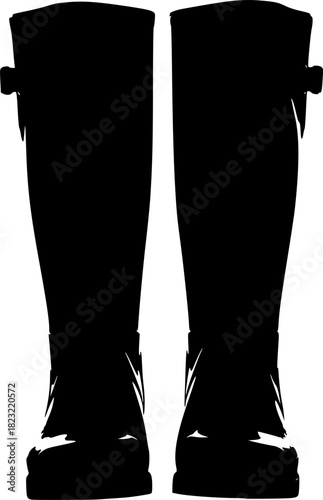 Two black knee-high boots, solid silhouette on a clean white background