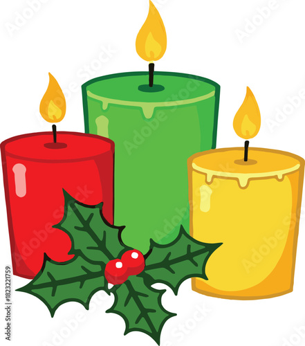 christmas candles and holly