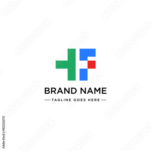 Medical logo, letter F with medical cross icon inside, flat  logo design template, vector illustration