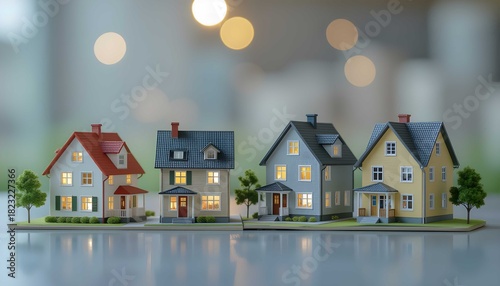 Fototapeta Naklejka Na Ścianę i Meble -  Miniature residential model houses lining up for real estate investment planning