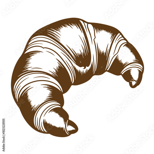 Hand drawn sketch style illustration of a delicious fresh baked croissant pastry