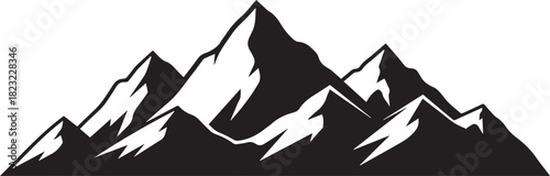 Black and white vector illustration of a mountain range with jagged peaks.