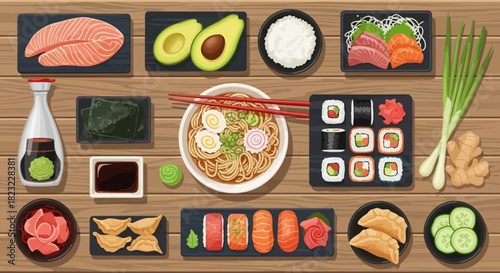 Japanese Food Collection Flat Lay
