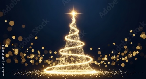 Golden Christmas Tree a radiant spiral of light reaching to the heavens adorned with shimmering lights in a dark winter