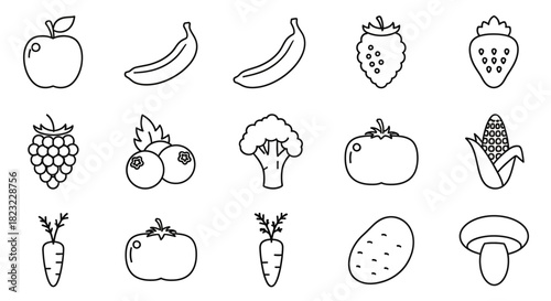 Fruits and Vegetables Line Icons